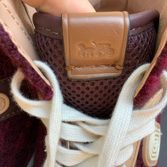 COACH High Top Sneakers C220 Tweed Oxblood/True Pink SZ 9 - Picture 12 of 15